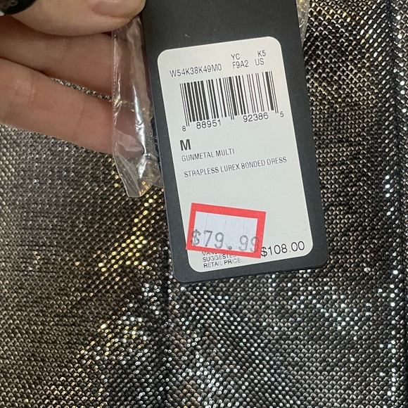 NWT—Guess gunmetal multi strapless lurex bonded mini dress, Medium - Picture 8 of 11